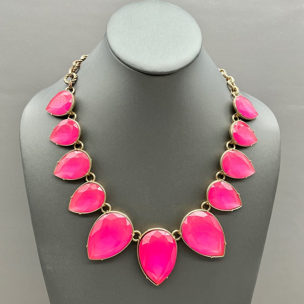 Graziano Statement Necklace Women Pink Gold Tone Teardrop Faux Stone Fashion